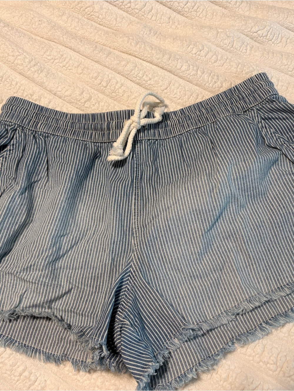 Aerie Blue Stripe Frayed Hem Pull-On Shorts M